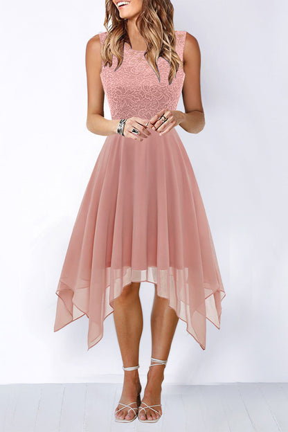 Elegante vestido de noche formal liso asimétrico con cuello redondo (8 colores)