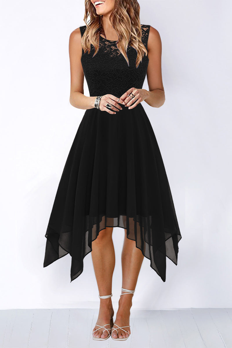 Elegante vestido de noche formal liso asimétrico con cuello redondo (8 colores)