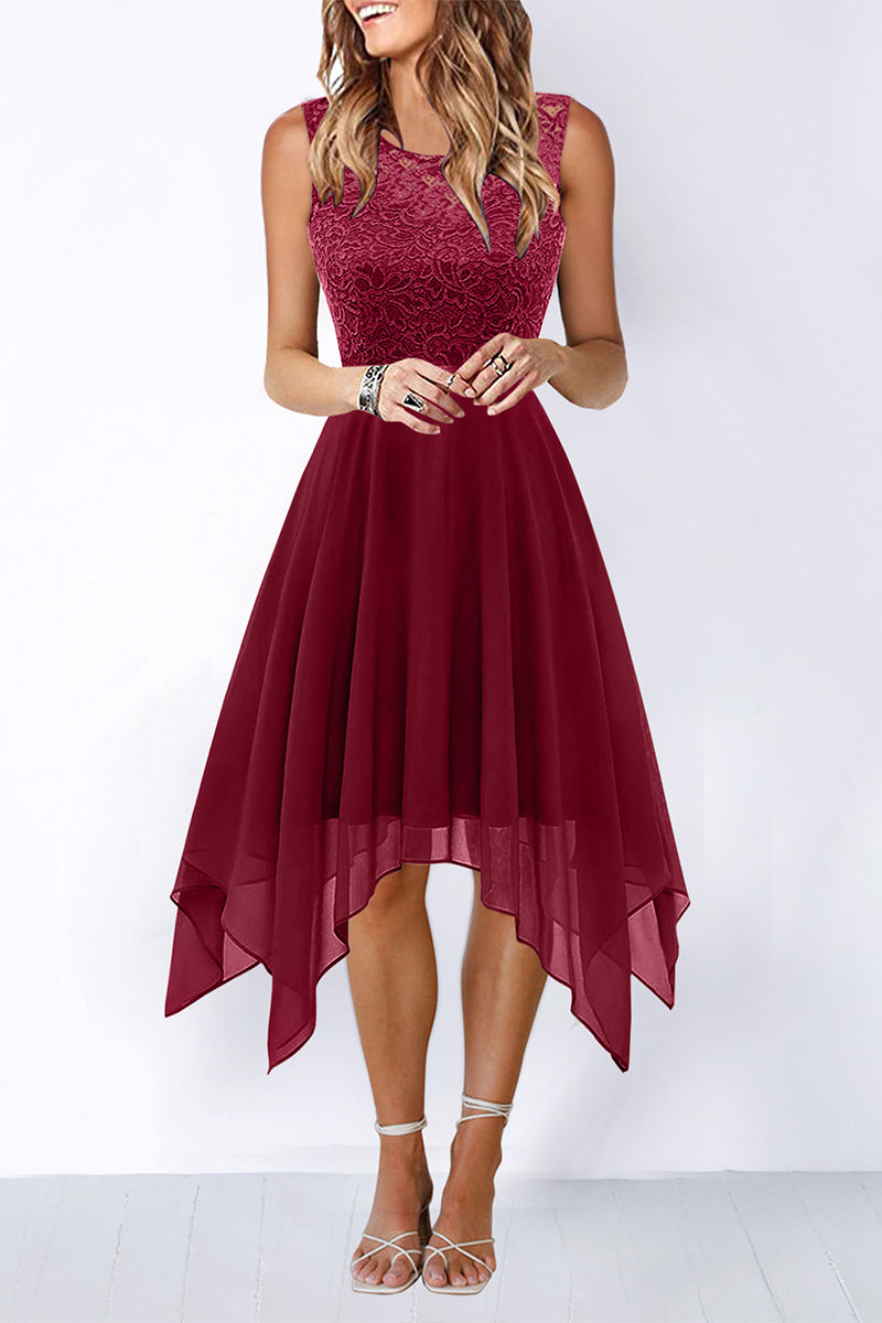 Elegante vestido de noche formal liso asimétrico con cuello redondo (8 colores)