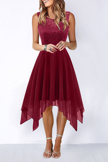 Elegante vestido de noche formal liso asimétrico con cuello redondo (8 colores)