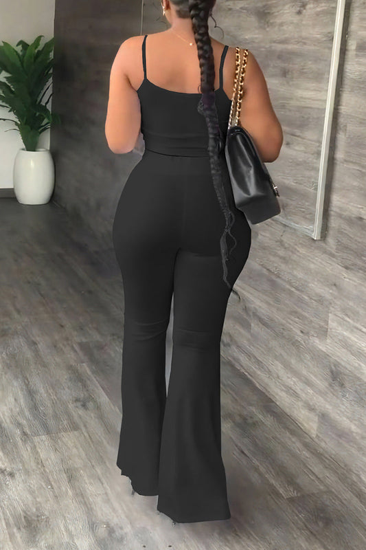 Conjunto informal sencillo de dos piezas, liso, sin espalda, cuello en U, sin mangas