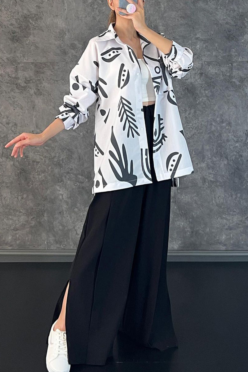 Conjunto de dos piezas con cuello vuelto, manga larga y estampado casual de patchwork