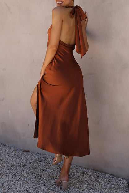 Vestidos de celebridades sexys con falda lápiz, cuello halter, espalda descubierta y abertura (5 colores)