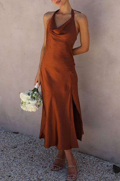Vestidos de celebridades sexys con falda lápiz, cuello halter, espalda descubierta y abertura (5 colores)