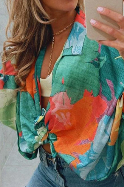 Blusas casuales con cuello vuelto y estampado de patchwork (4 colores)