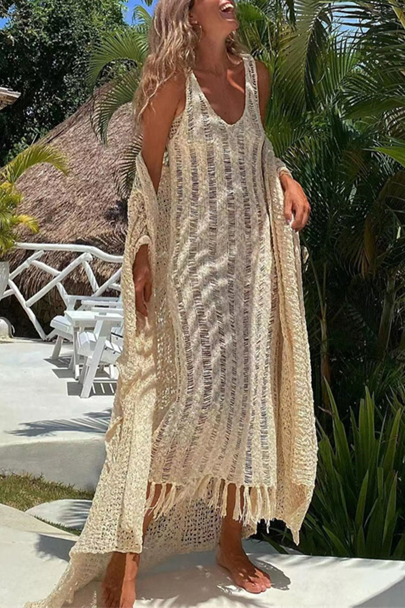 Vestido sexy con escote en V, tirantes finos y borlas sólidas