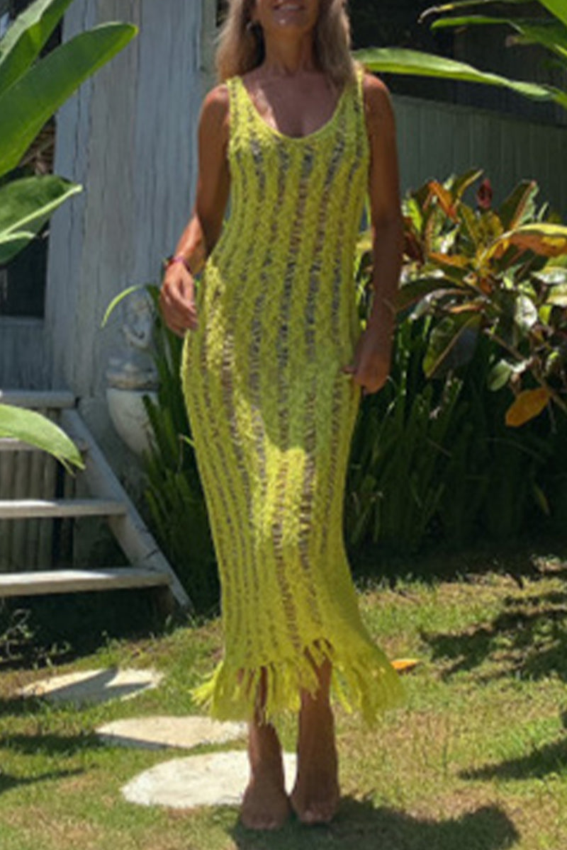 Vestido sexy con escote en V, tirantes finos y borlas sólidas
