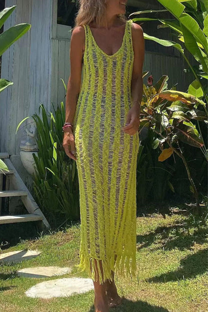 Vestido sexy con escote en V, tirantes finos y borlas sólidas