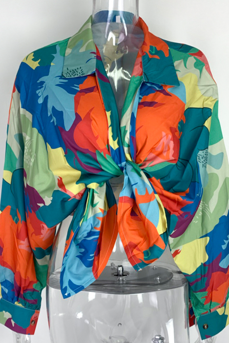 Tops casuales con cuello vuelto y estampado de patchwork (4 colores)