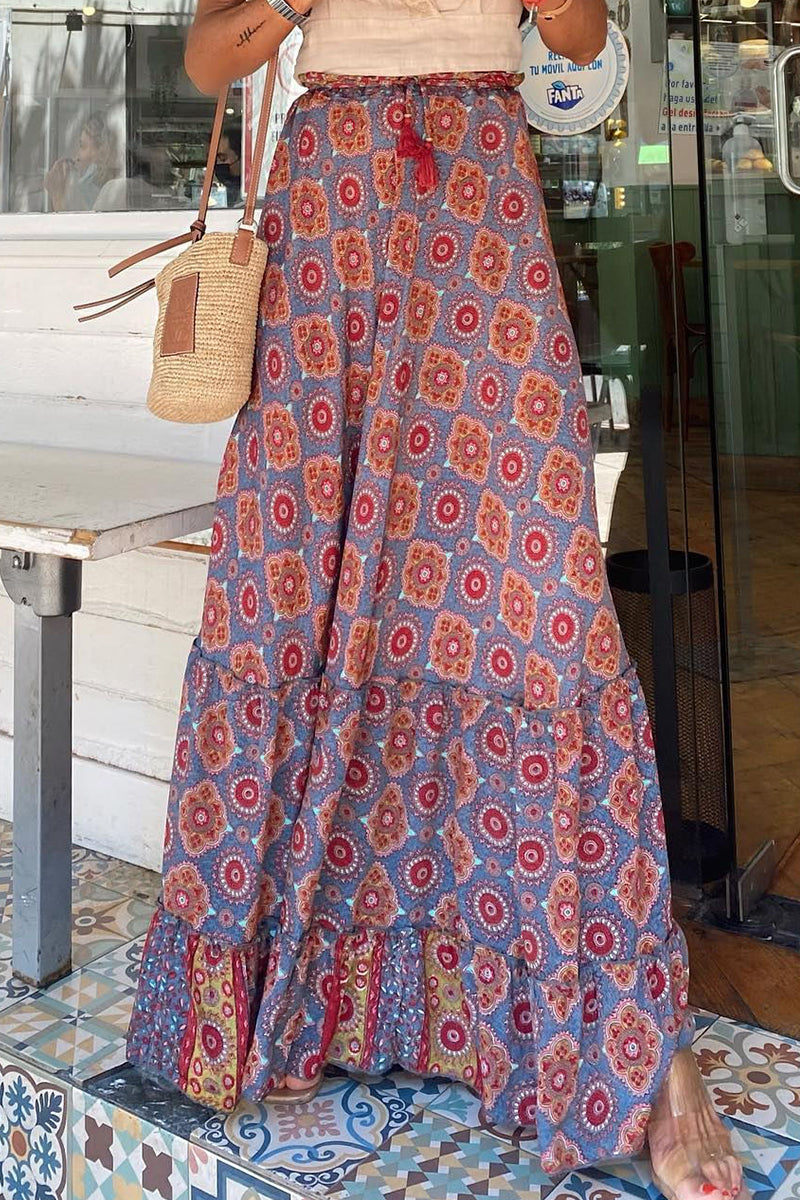 Pantalones casuales de calle con estampado floral, orillo fibroso, sueltos, de cintura alta, tipo A
