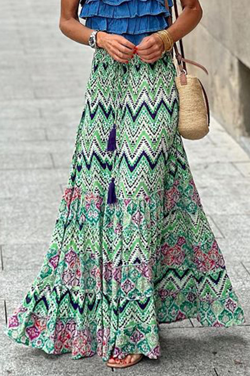 Pantalones casuales de calle con estampado floral, orillo fibroso, sueltos, de cintura alta, tipo A