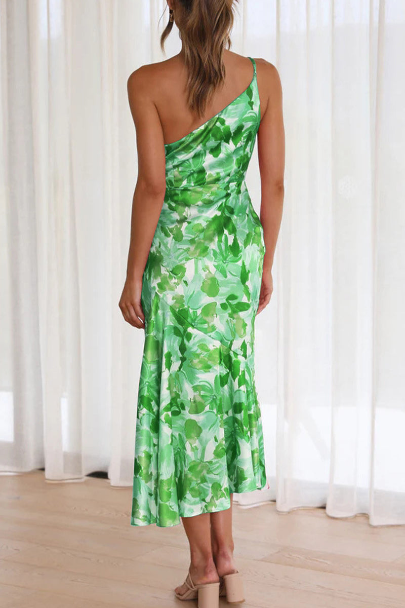 Elegante vestido de sirena con cuello oblicuo, sin espalda y estampado floral (6 colores)