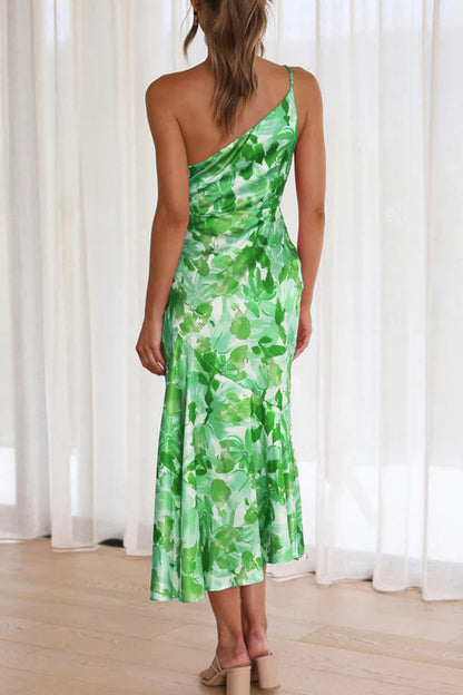 Elegante vestido de sirena con cuello oblicuo, sin espalda y estampado floral (6 colores)