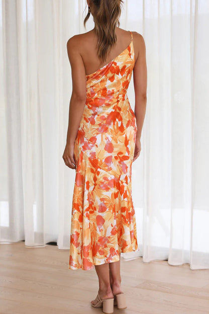 Elegante vestido de sirena con cuello oblicuo, sin espalda y estampado floral (6 colores)