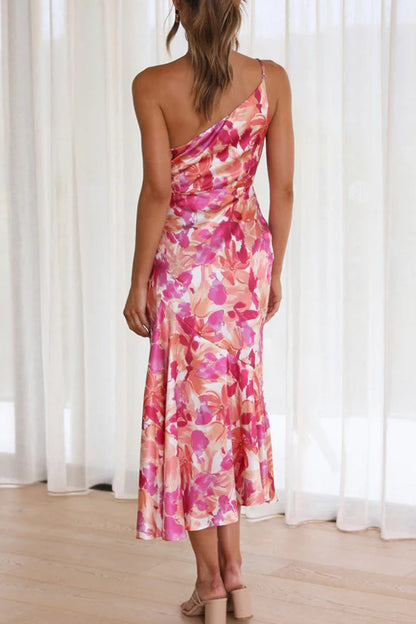Elegante vestido de sirena con cuello oblicuo, sin espalda y estampado floral (6 colores)