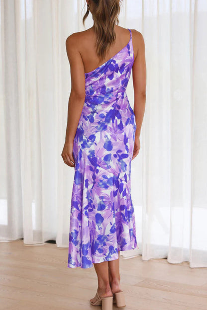 Elegante vestido de sirena con cuello oblicuo, sin espalda y estampado floral (6 colores)