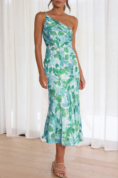 Elegante vestido de sirena con cuello oblicuo, sin espalda y estampado floral (6 colores)