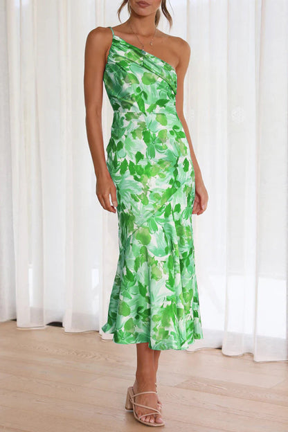 Elegante vestido de sirena con cuello oblicuo, sin espalda y estampado floral (6 colores)