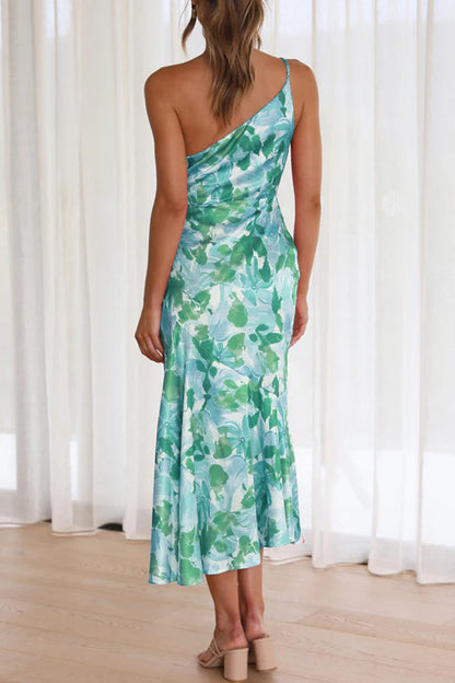 Elegante vestido de sirena con cuello oblicuo, sin espalda y estampado floral (6 colores)
