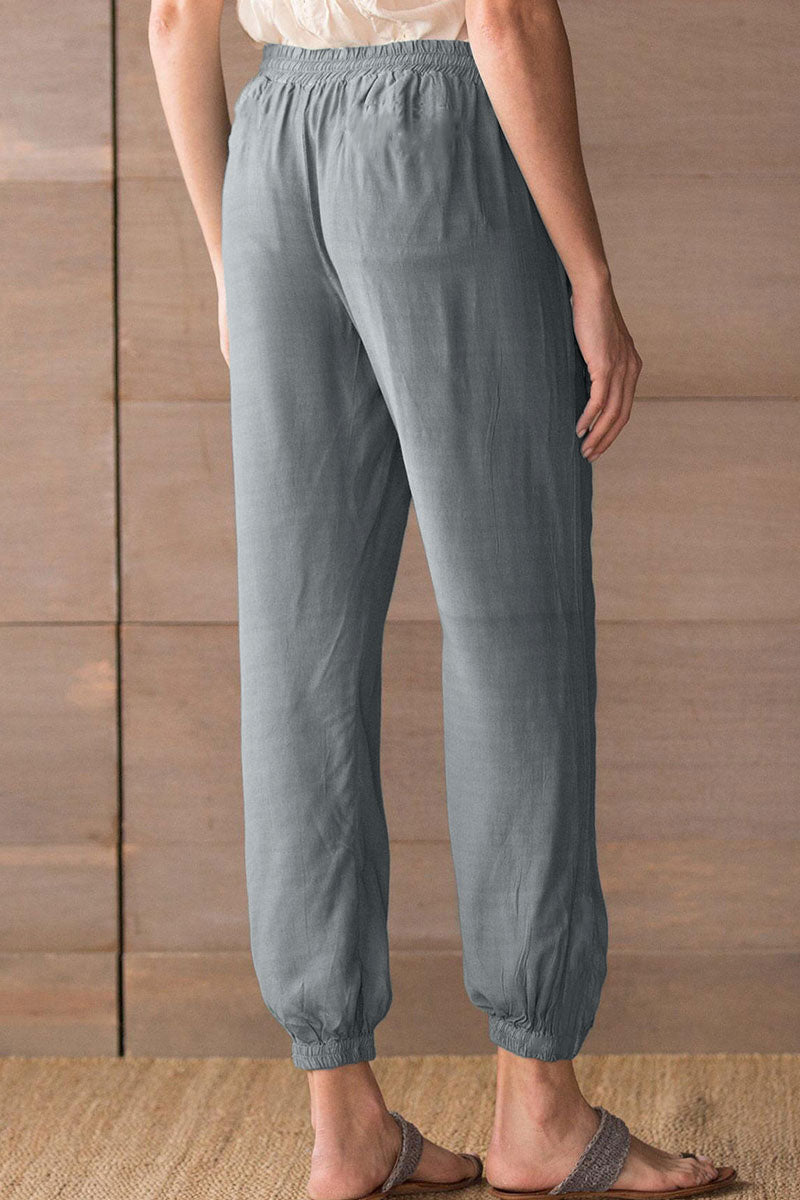 Pantalones de tubo de cintura alta rectos con bolsillos sólidos casuales de moda