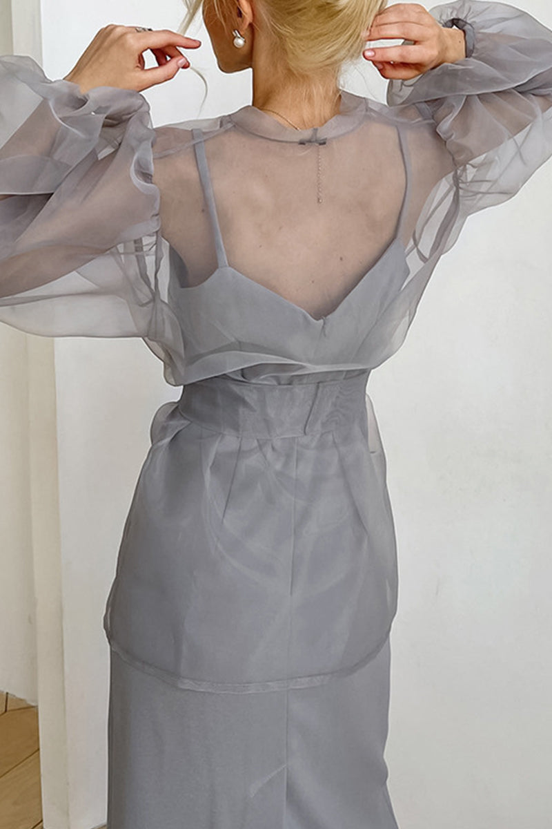Elegantes blusas de escote en V transparente con frenillo liso