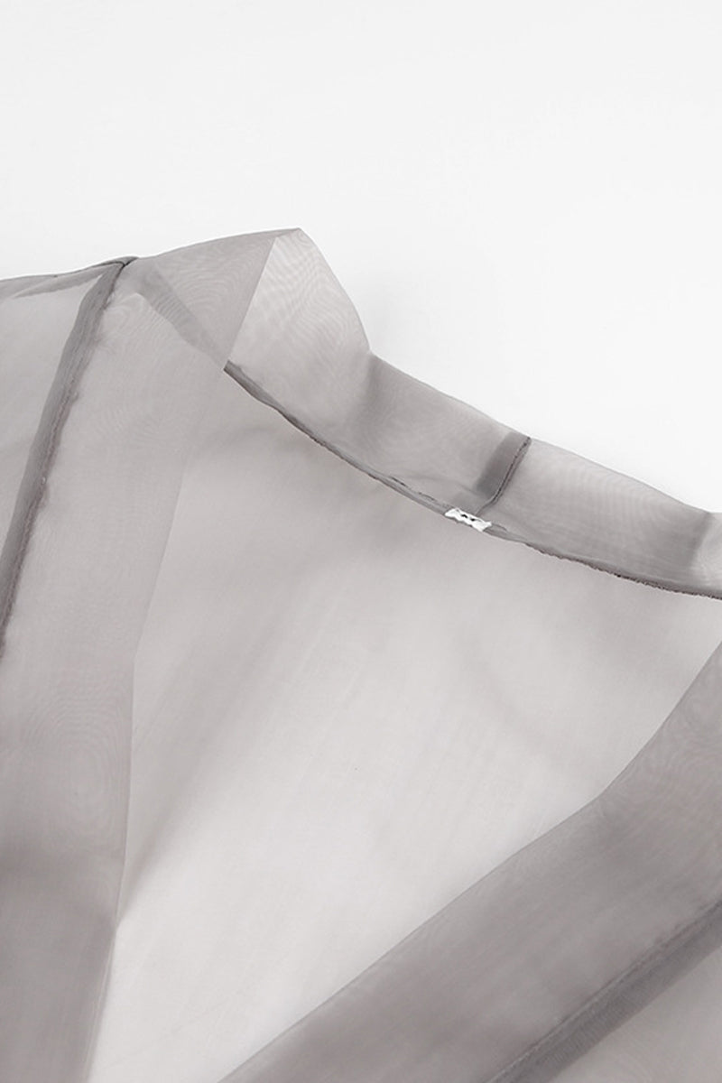 Elegantes blusas de escote en V transparente con frenillo liso