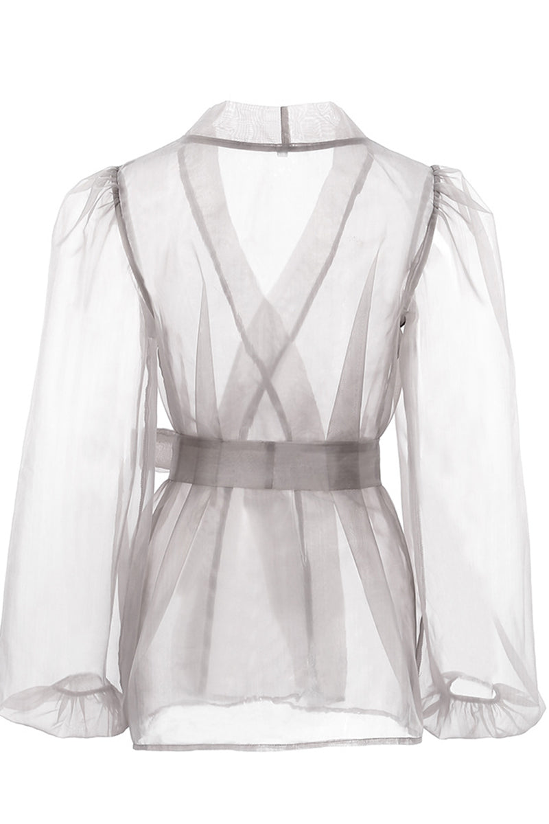 Elegantes blusas de escote en V transparente con frenillo liso