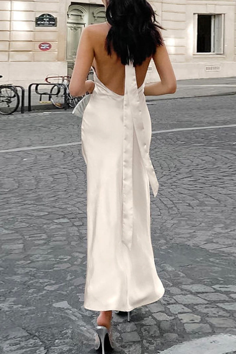 Elegantes vestidos de sirena con corte halter, espalda descubierta y corte trompeta, de simplicidad sólida