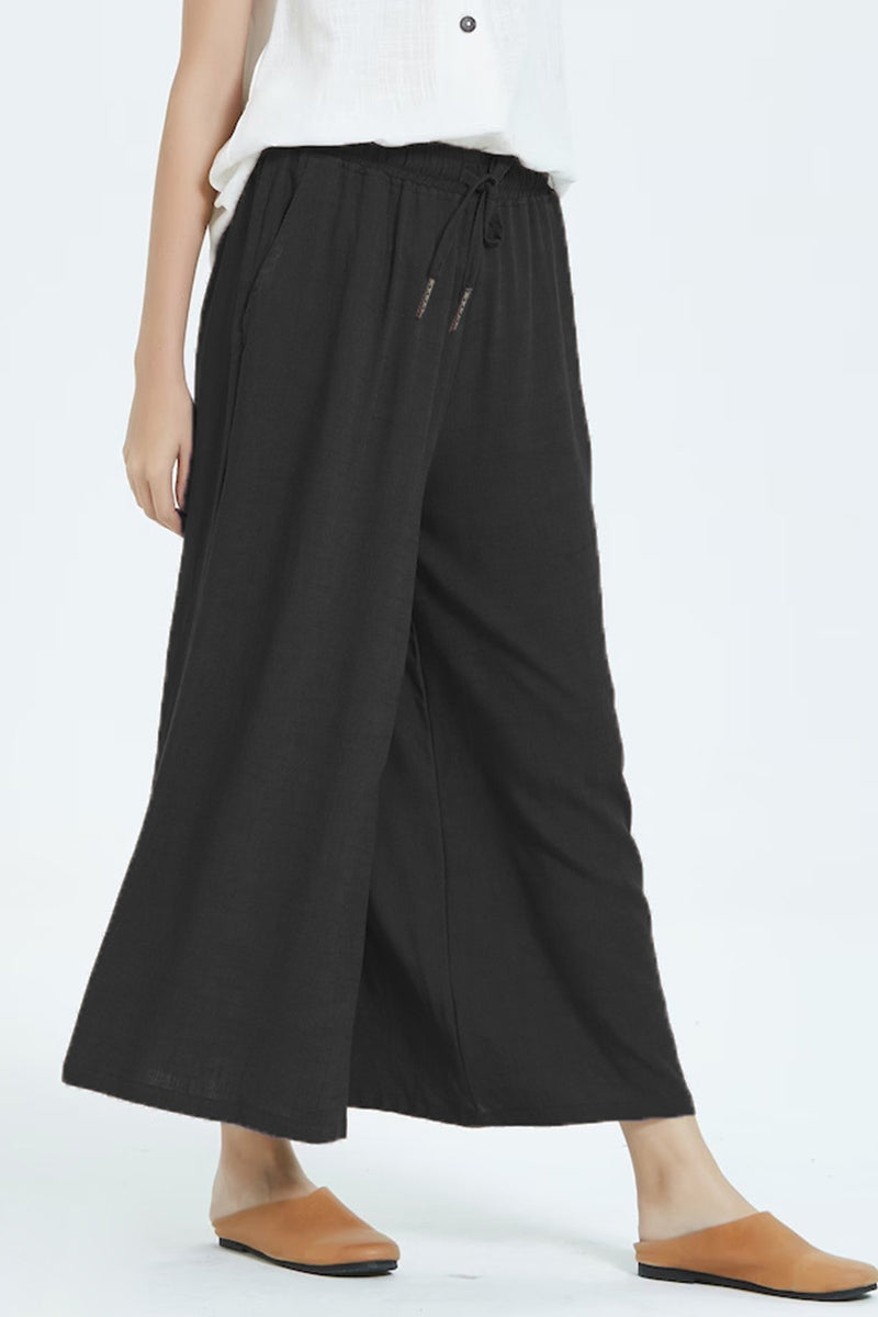 Pantalones casuales sencillos de color liso con cintura alta, pierna ancha y holgados.