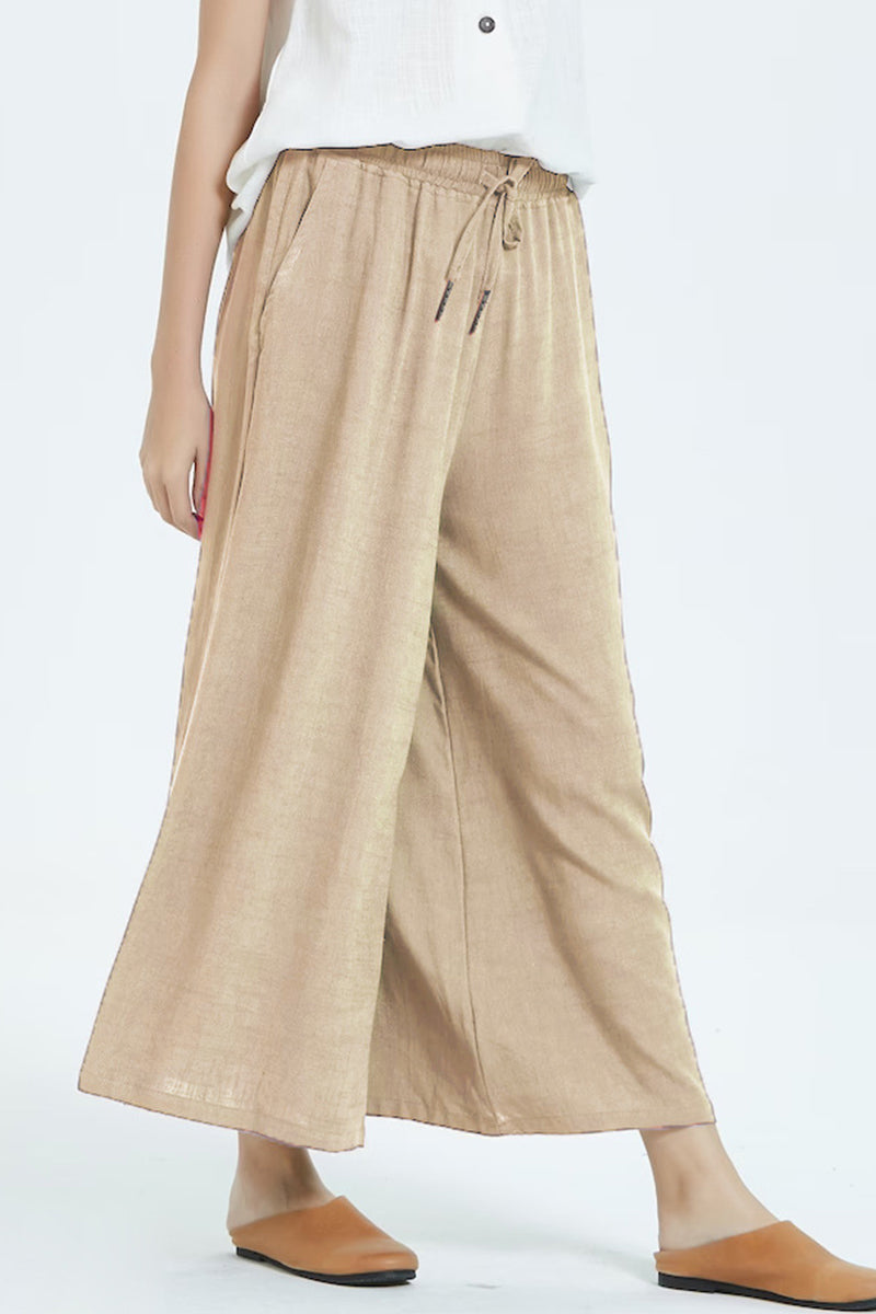 Pantalones casuales sencillos de color liso con cintura alta, pierna ancha y holgados.