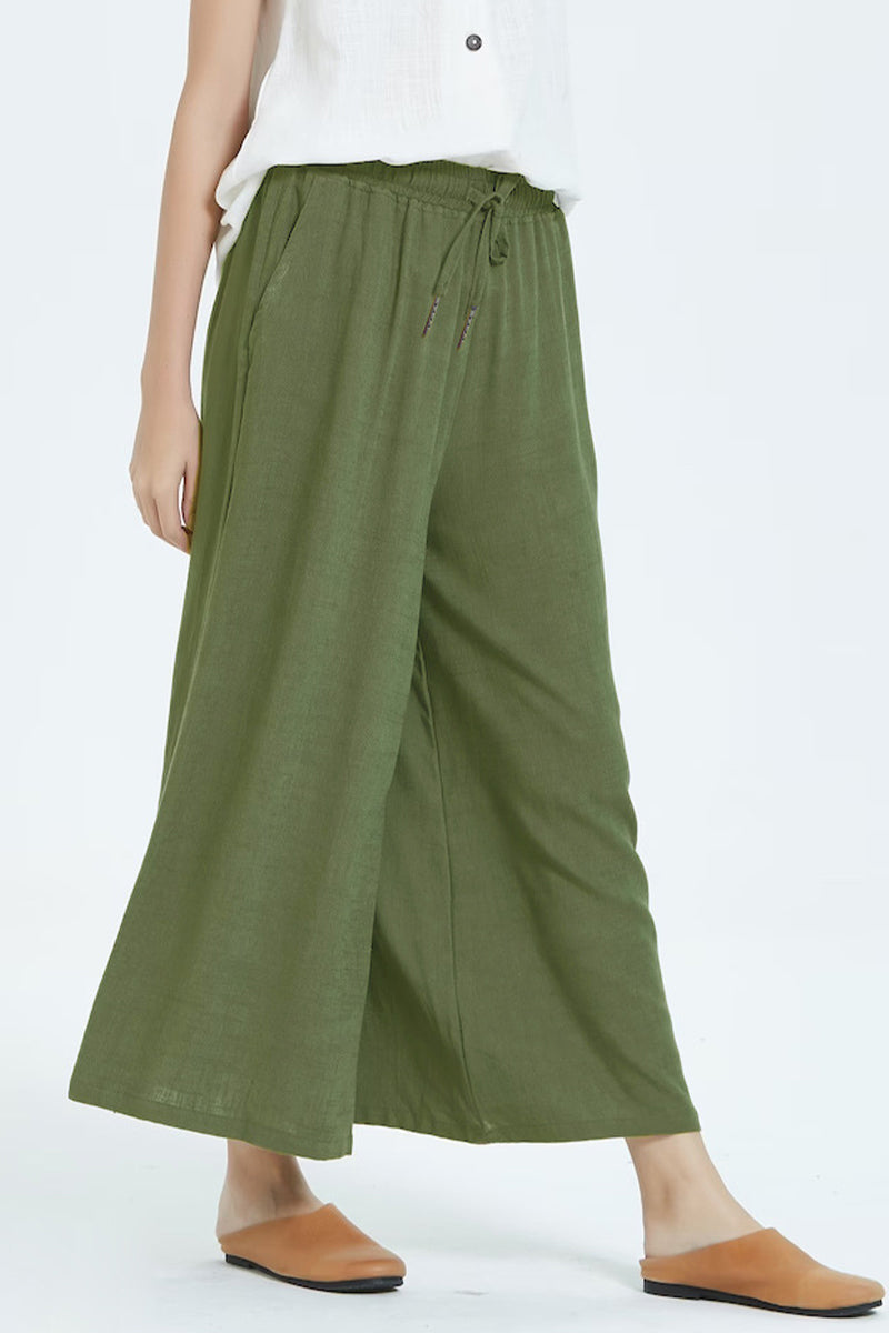 Pantalones casuales sencillos de color liso con cintura alta, pierna ancha y holgados.