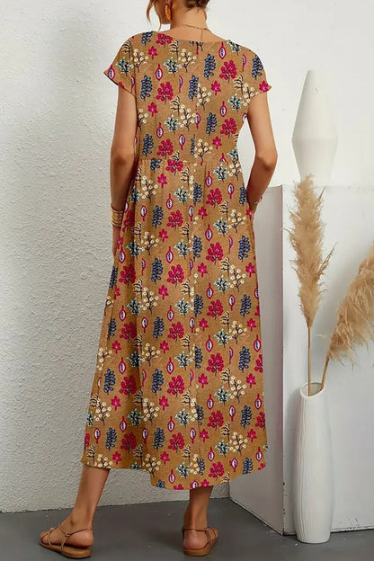 Vestido informal con estampado floral, cuello redondo y bolsillos (9 colores)