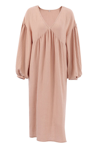Vestidos casuales de manga larga con cuello en V y bolsillos lisos (7 colores)
