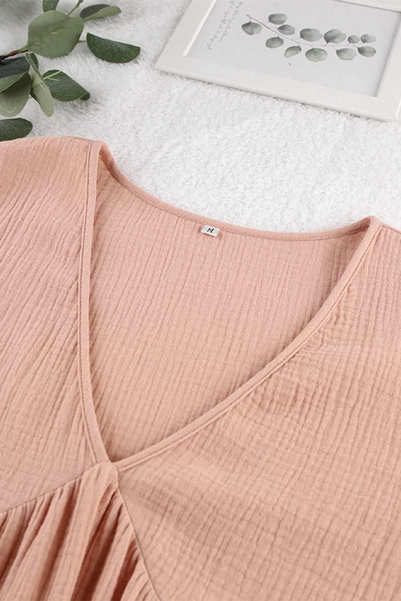 Vestidos casuales de manga larga con cuello en V y bolsillos lisos (7 colores)