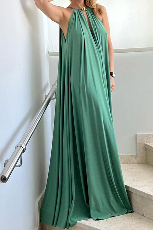 Vestidos casuales sencillos de patchwork lisos con cuello halter y corte A