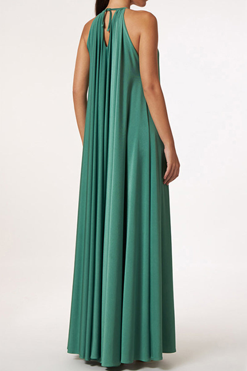 Vestidos casuales sencillos de patchwork lisos con cuello halter y corte A