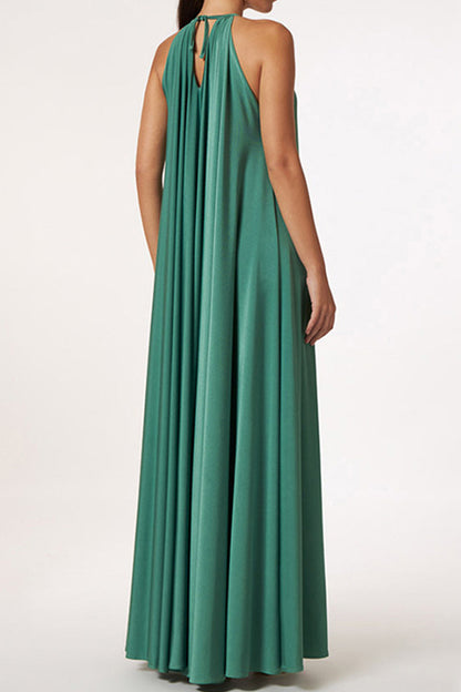 Vestidos casuales sencillos de patchwork lisos con cuello halter y corte A
