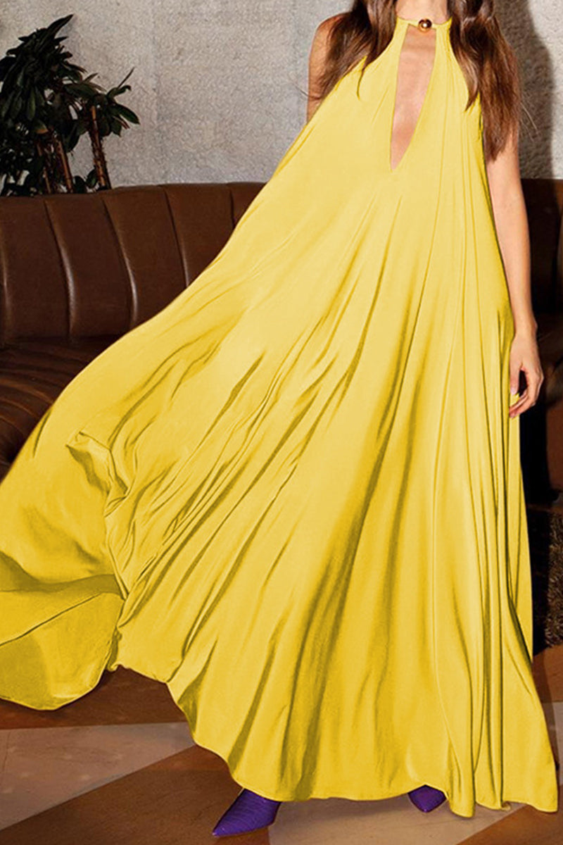 Vestidos casuales sencillos de patchwork lisos con cuello halter y corte A