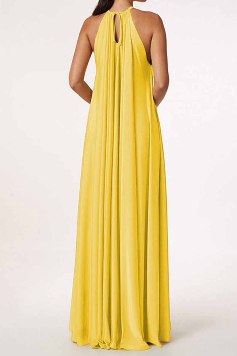 Vestidos casuales sencillos de patchwork lisos con cuello halter y corte A