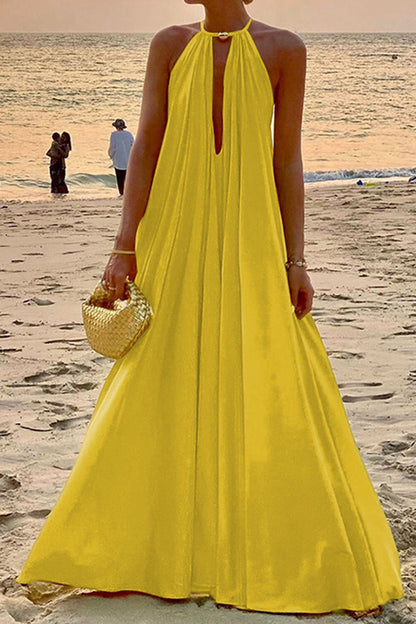 Vestidos casuales sencillos de patchwork lisos con cuello halter y corte A