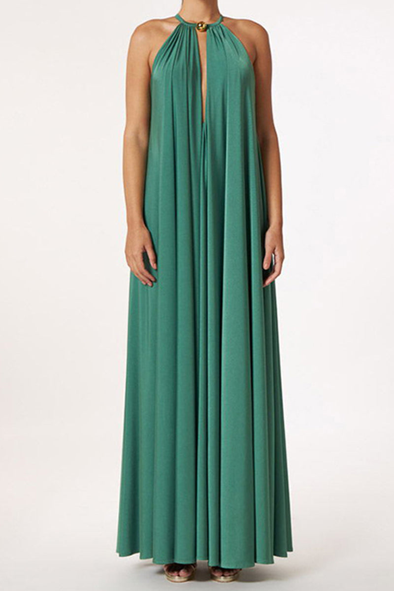 Vestidos casuales sencillos de patchwork lisos con cuello halter y corte A