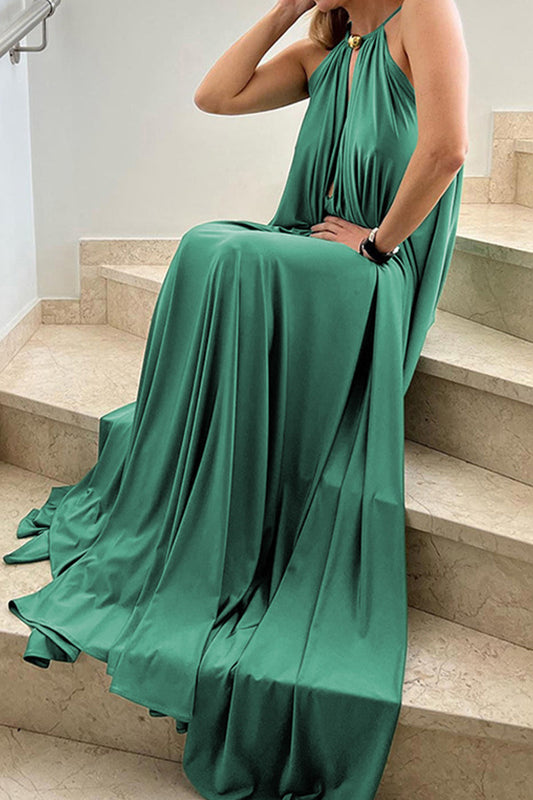 Vestidos casuales sencillos de patchwork lisos con cuello halter y corte A