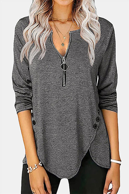 Tops casuales con cuello asimétrico y cremallera con hebilla sólida (5 colores)