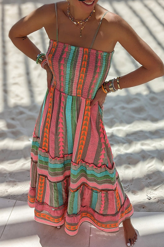 Vestido informal de vacaciones con cuello cuadrado, volantes y bloques de color