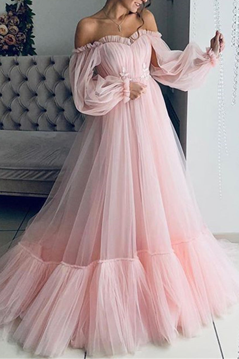 Elegante vestido de noche formal con hombros descubiertos y parches lisos (3 colores)