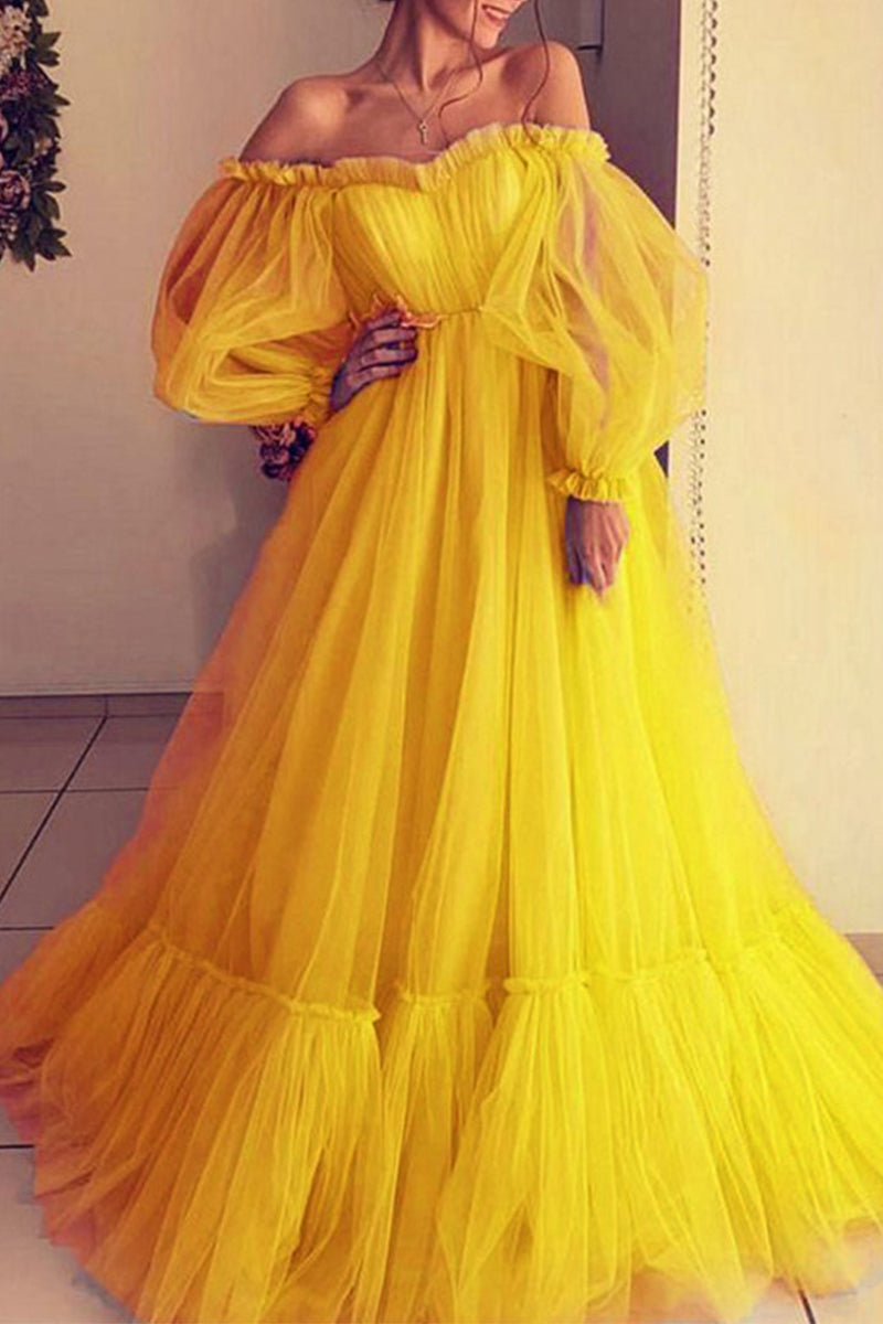 Elegante vestido de noche formal con hombros descubiertos y parches lisos (3 colores)
