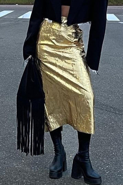 Pantalones de color liso con cintura alta y pliegues bronceadores de Street