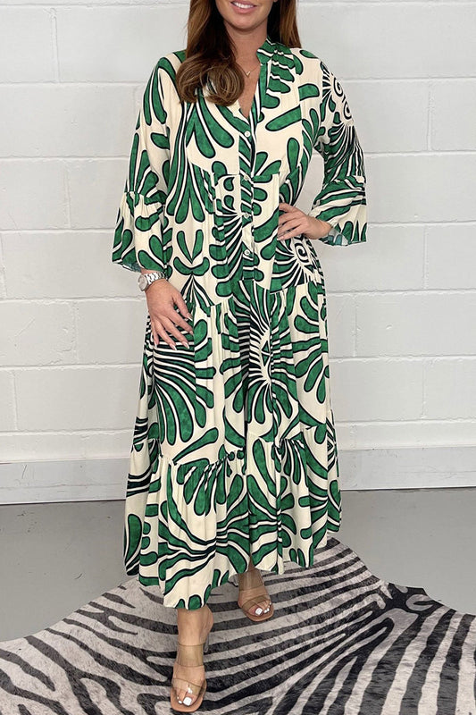 Vestido estampado casual con cuello en V y estampado