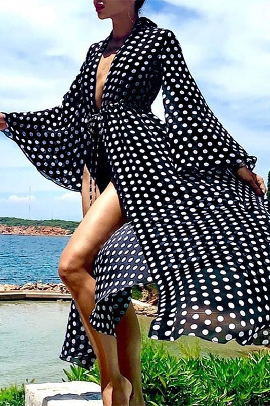 Traje de baño sexy de vacaciones con lunares y patchwork