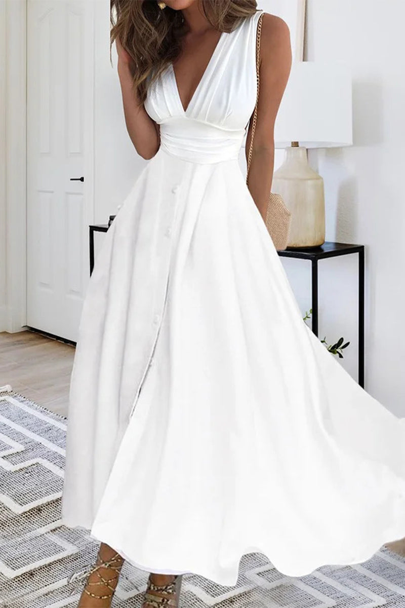 Elegantes vestidos de corte A con escote en V liso